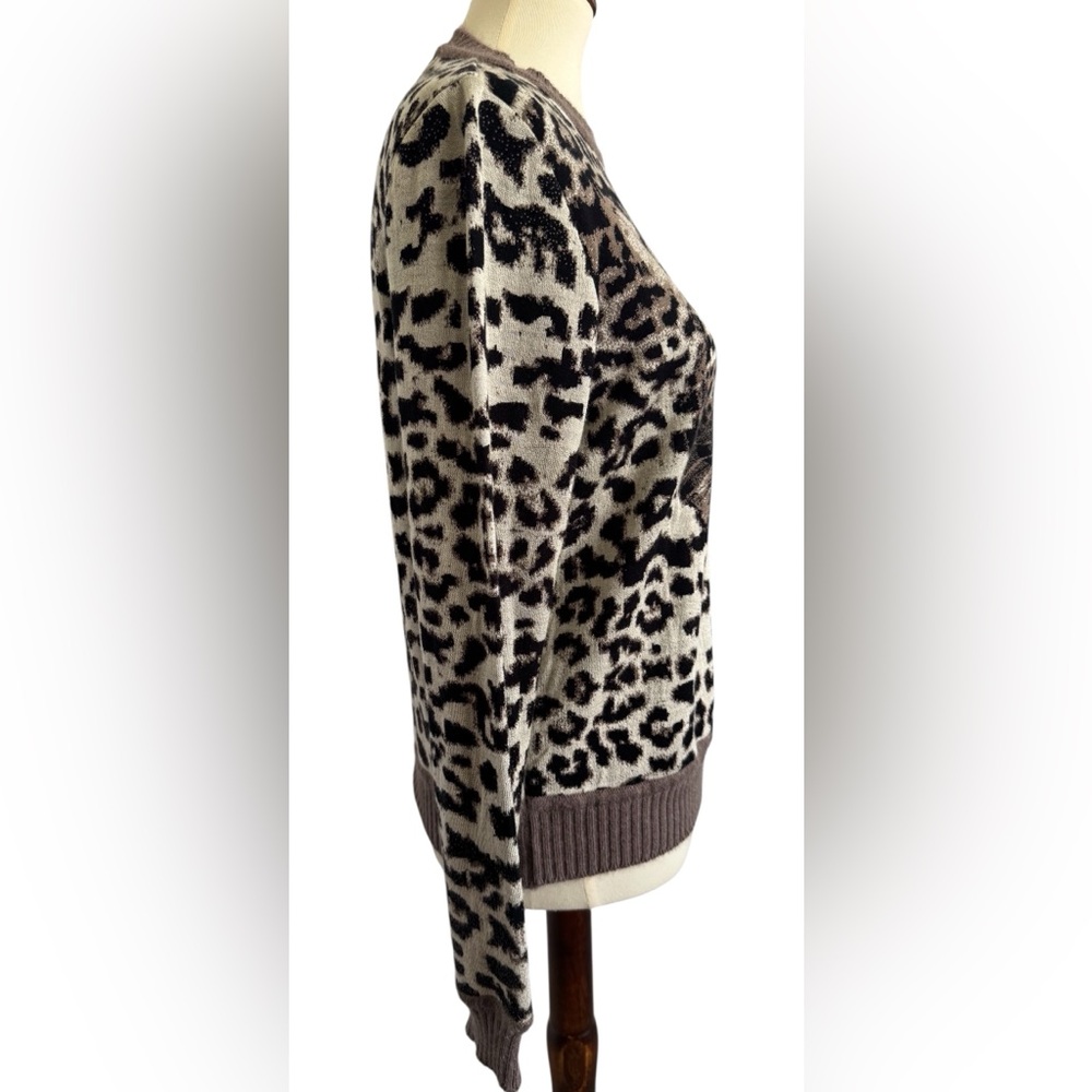ALDOMARTINS x ANTHROPOLOGIE Safa Leopard Gray Black Sweater Size Medium - Picture 2 of 12